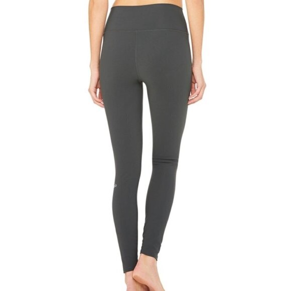ALO Yoga High Waisted Ripped Warrior Leggings- Anthracite Charcoal Grey - Picture 4 of 11